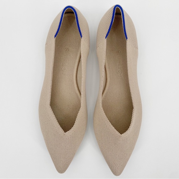 Rothy's Ecru Tortoise Shell Sole The Point Flats Cream Neutral Tan Beige - Picture 2 of 8